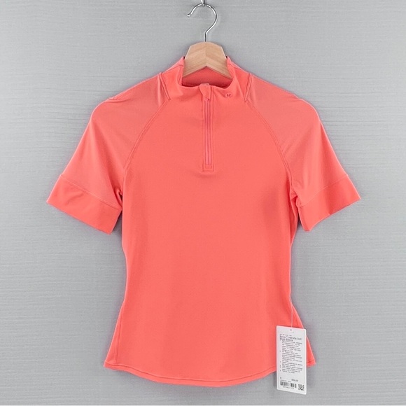 RARE! NEW Lululemon Short-Sleeve Shirt Sz. 6 - Sunny Coral *Nulux Half-Zip Golf - Picture 2 of 9